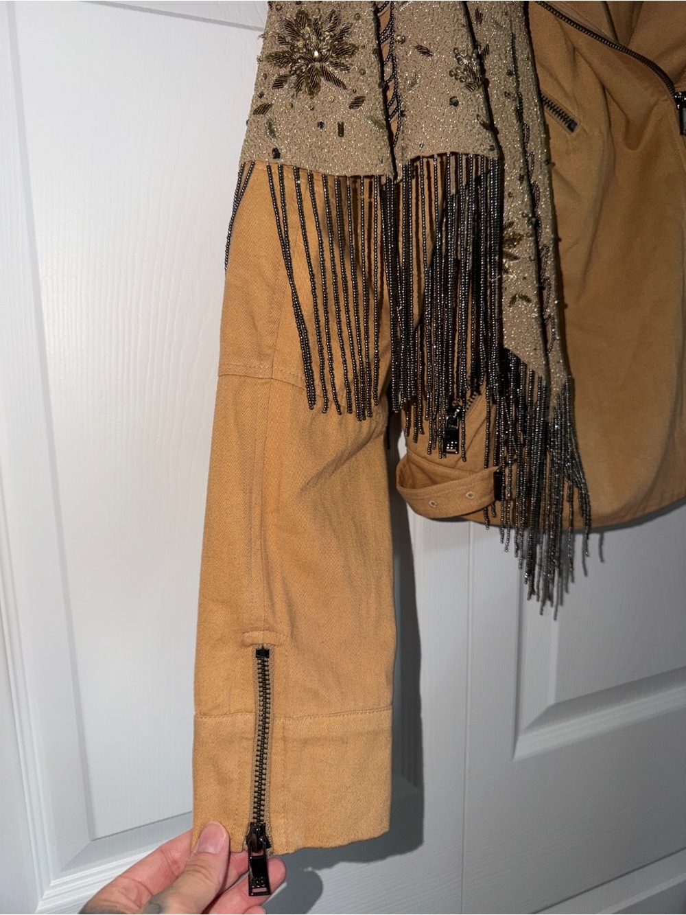 Haute Hippie Tan Fringed Leather Moto Jacket - Picture 3 of 11